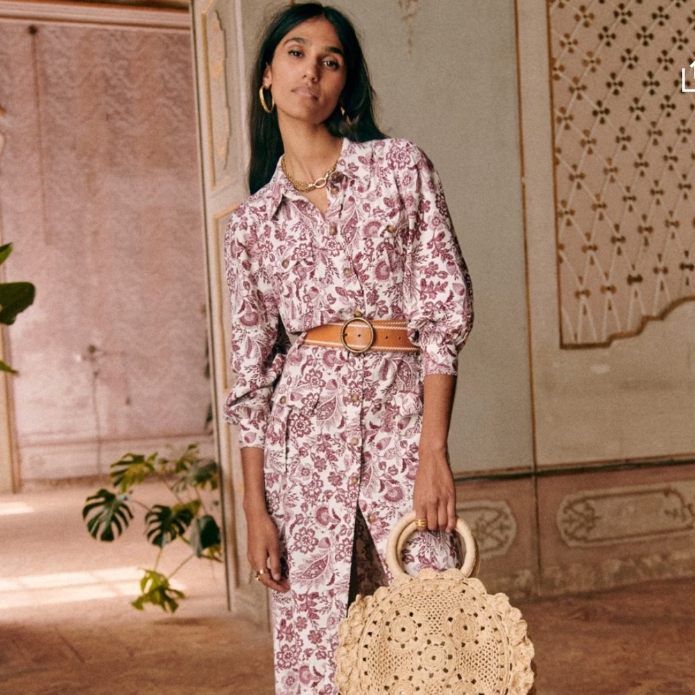 Sezane Letizia Dress Ghalia Ecru Print - Size 4